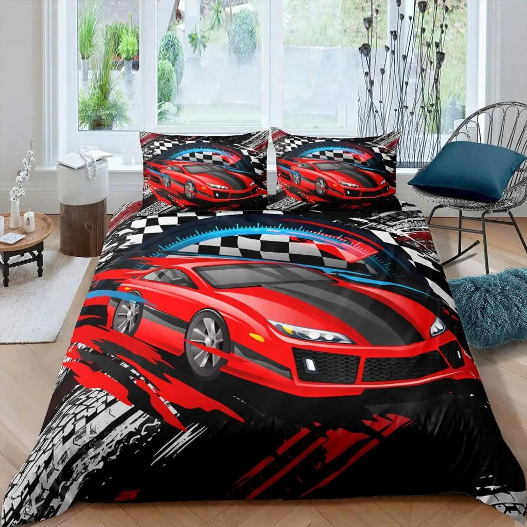 Boys Racing Car Cartoon Bedding Set Duvet Cover Set, Microfibre Duvet Cover Decorative Bedding For Teenagers Boys Girl Gifts