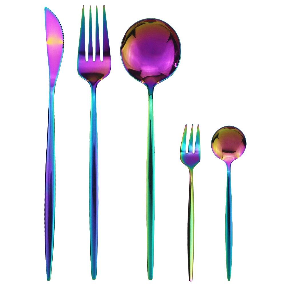 5Pcs Black Gold Dinnerware Set Knife Fork Spoon Flatware Set Stainless Steel Tableware Set Kitchen Cutlery Fruit Fork Silverware