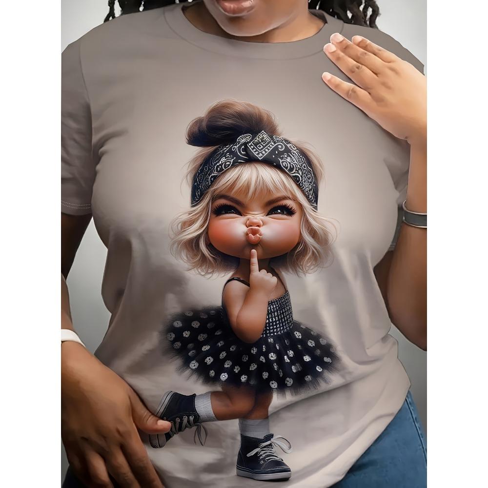 Женская цифровая печать, короткий рукав, круглый вырез, слегка эластичная ткань, стандартный рукав, для всех сезонов S