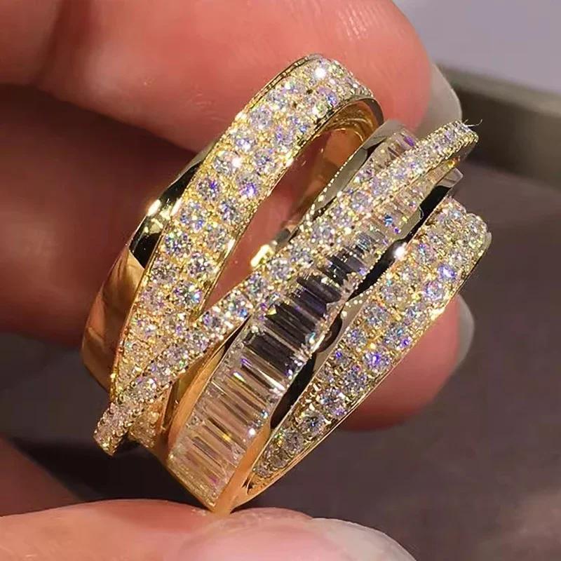 Luxus Gold Silber Farbe Öffnungsringe Damen Multi Kreuz Design Moderne Mode Damen Accessoires Bling Bling Verstellbarer Schmuck