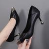 Spring New Medium Heel Women's Shoes Black Small Leather Shoes Stiletto Professional High Heels Spring Single Shoes Women