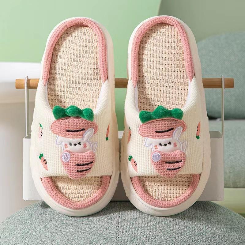

Модные льняные тапочки Shevalues для женщин, милые домашние шлепанцы с мультяшным рисунком, на мягкой подошве, на платформе, для ношения в помещении, женские тапочки для отдыха 36-37
