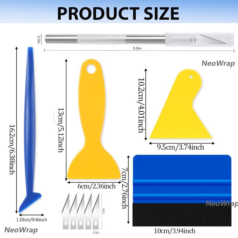 13Pcs NeoWrap Car Vinyl Wrapping Tool Kit Felt Edge Squeegee Plastic Scraper Wallpaper Film Sticker Install Window Tint Tools