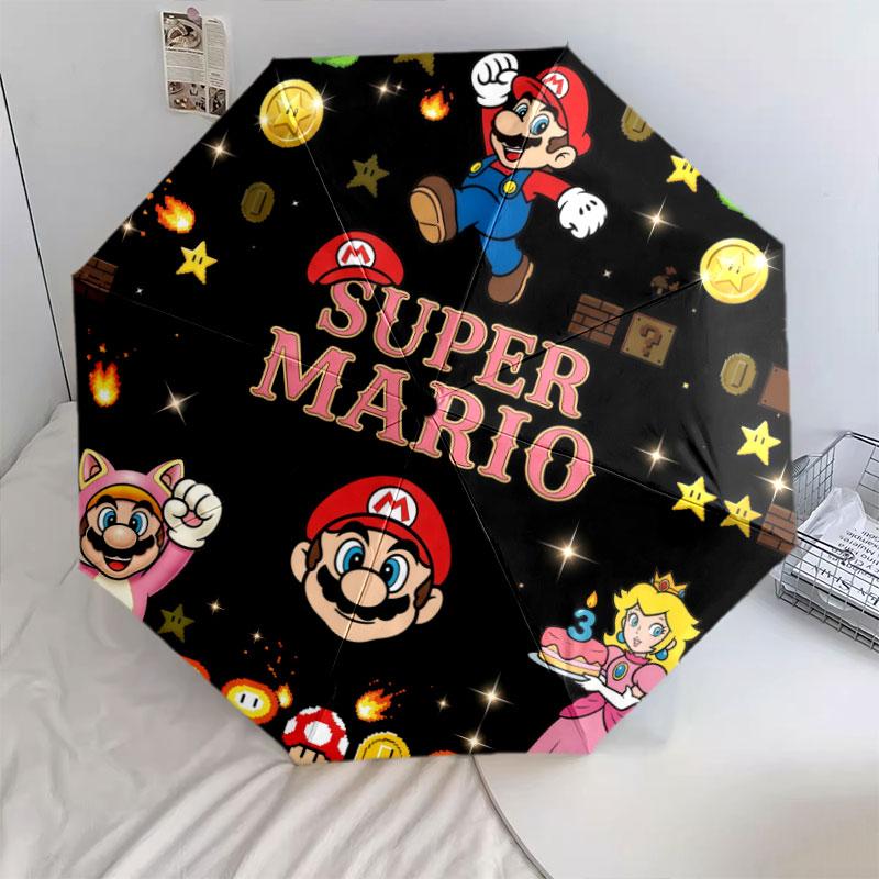 1 PC Automatic Folding Umbrella - Super Mario Pattern Portable Foldable Design With 8 Ribs Christmas Birthday Gifts