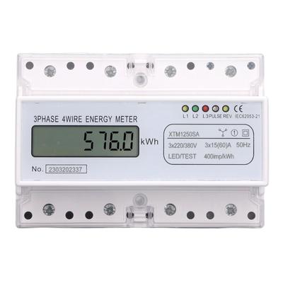 Medidor de energia trifásico 4 fios 7P LCD digital Kwh Wattímetro Consumo de energia 35 mm Montagem em trilho DIN
