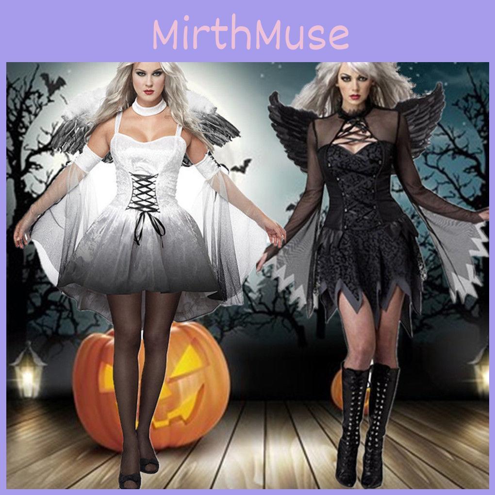 Dark Womens Halloween Angel Devil Costume Fancy Dress Ghost Bar Cosplay Party