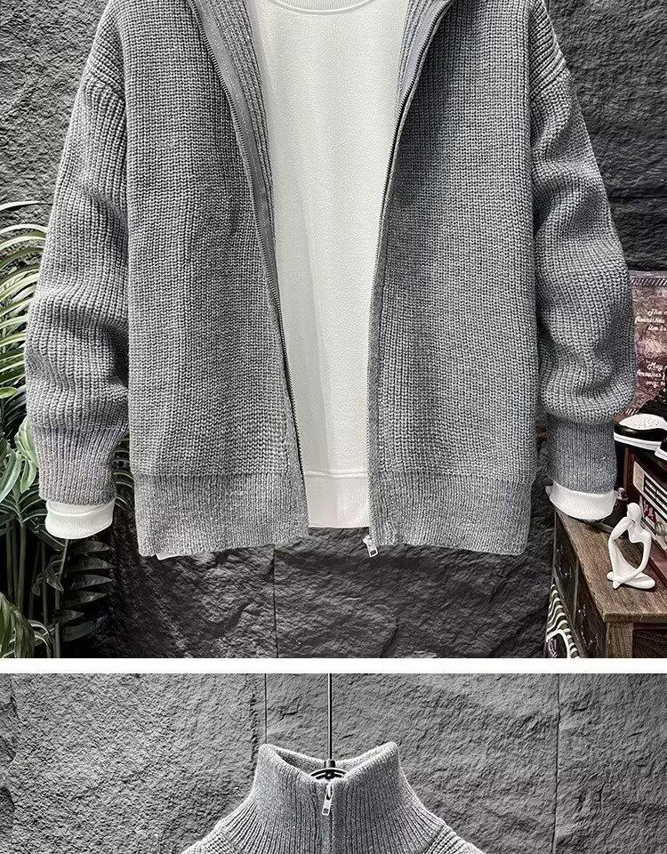 Versatile Double Zipper Cardigan: Autumn/Winter Loose Stand-up Collar Sweater Jacket