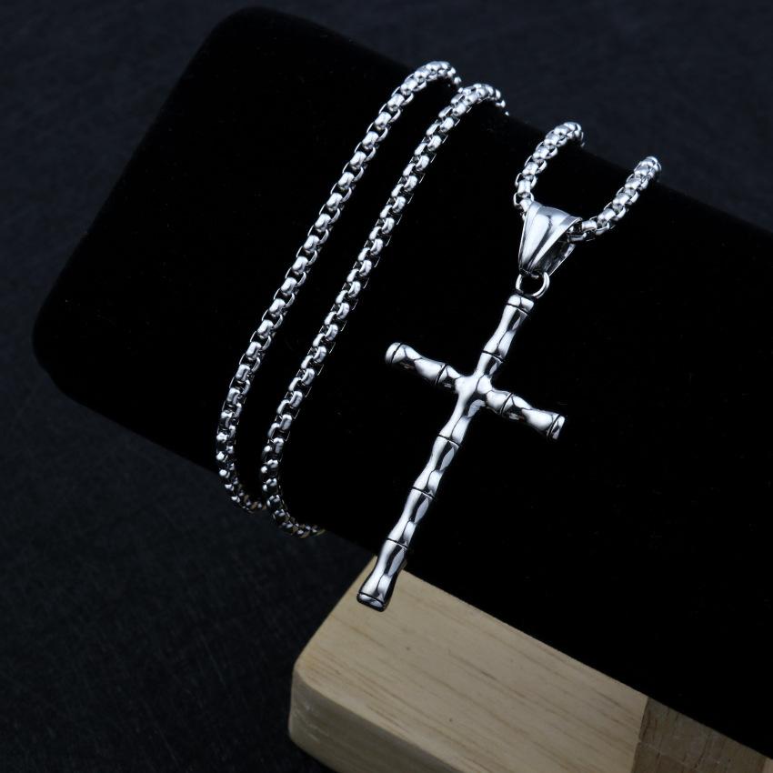 Vintage Bamboo Cross Pendant Trendy Man Necklace Pendant