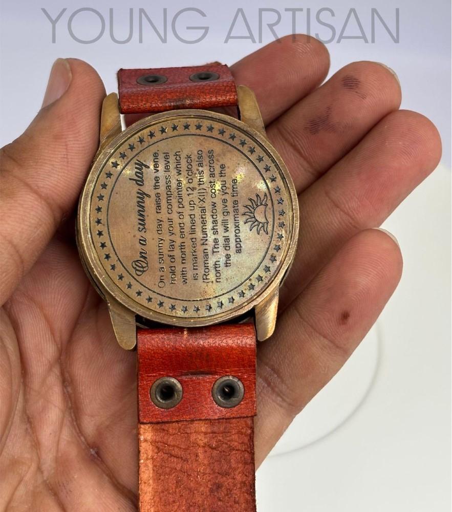 Sundial Wrist Watch Brass Compass & Leather Straps Nautical Steampunk Handmade
