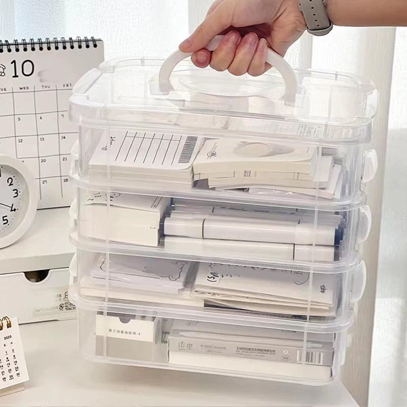 Extra Large 4-Tier Organizer Stackable Storage Box With Storage Drawers Organizer Handle Lid Case Box Clear With Storage Pl E6S9