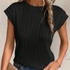 Fashion Tops Women Round Neck Pleated Slim Fit Summer T-shirt Short Flying Sleeve Blouse Women Solid Color Office Lady Tee Shirt 24135