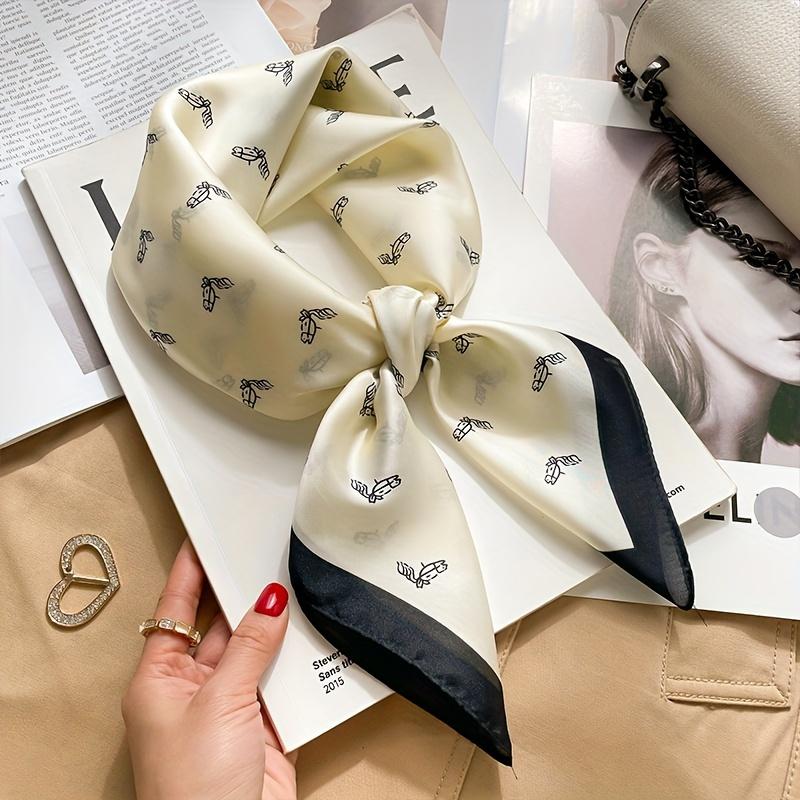 Elegant French Square Scarf Unique Printed Neck Shawl Stylish Multi-Functional Bandana Neck Protector Simulated Silk Scarf
