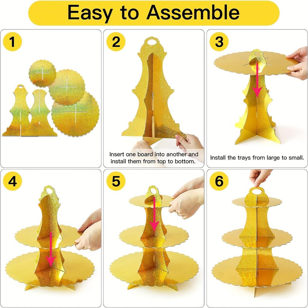 2 Sets 3-Tier Cupcake Stand - Cardboard Cupcake Tower - Dessert Display for Birthday Wedding Party