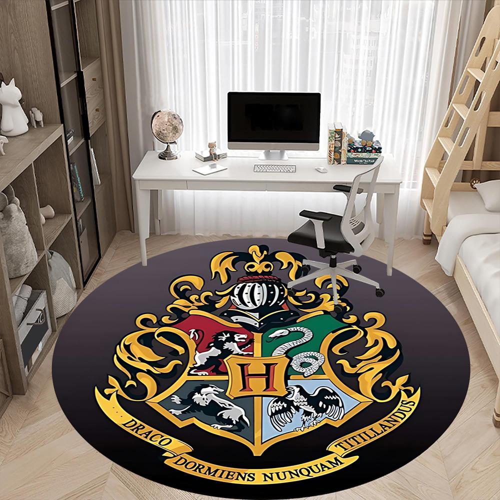 1pz Tappeto Stemma di Hogwarts, Tondo Antiscivolo Durevole Grande Dimensioni Tappeto da Ufficio, Adatto per Ufficio, Bella Decorazione