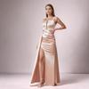 Champagne V-Neck High-Waist Slit Evening Gown