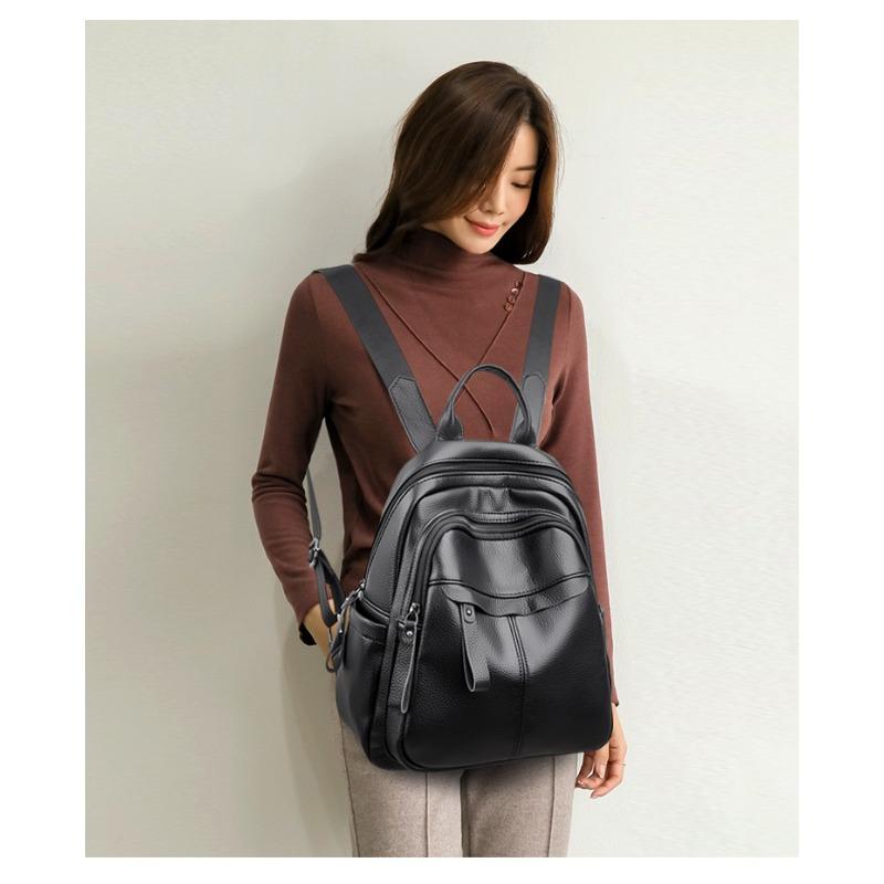 Simple Backpack for Women New Korean Style Trendy Women Fashion Versatile Schoolbag Travel Bag Women Soft Leather Casual Backpack