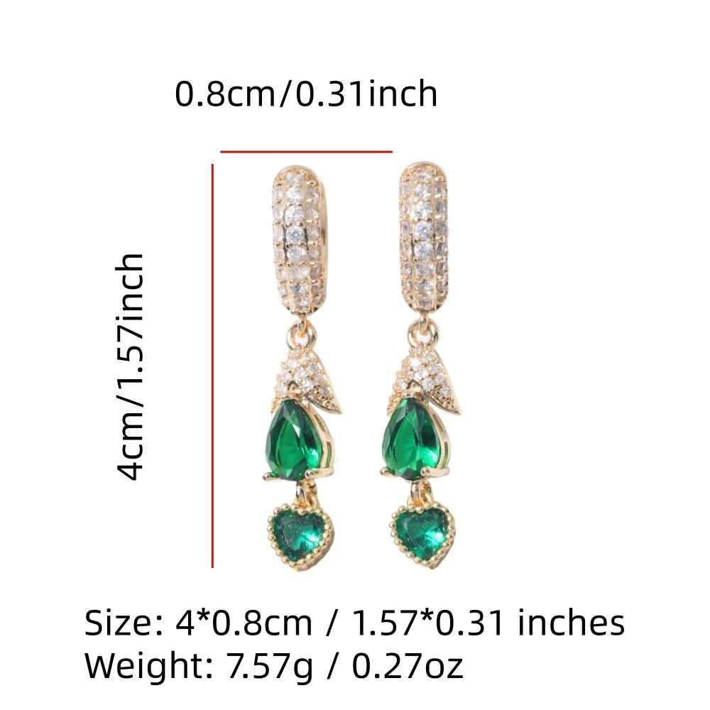 Fashion Green Heart Shape Dangle Earrings with Sparkling Zirconia Elegant Earring for Women Party Wedding Jewelry Gift
