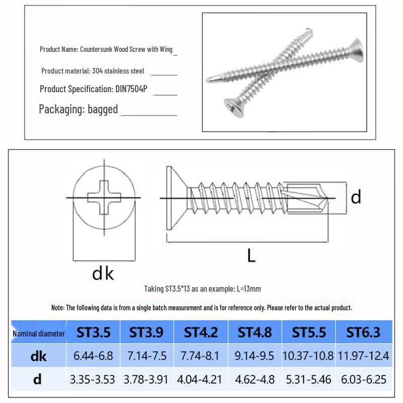 Haisidik HK-31 304 Stainless Steel Phillips Flat Head Self-Tapping Screws