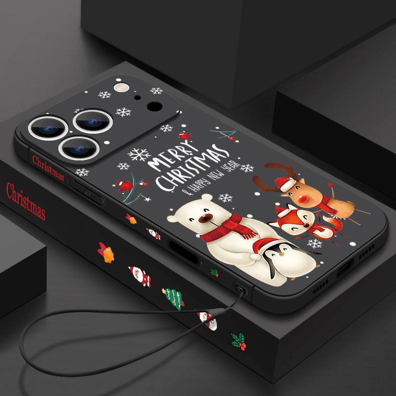 Christmas Deer Bear Phone Case For iPhone 17 Pro Max 16E Air 16 15 14 13 12 Pro Max 11 Magnetic For Magsafe Soft Lanyard Cover