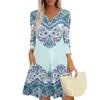 Women's Summer Dress Loose V Neck Three-quarter Sleeve Sundress With Pockets Dress