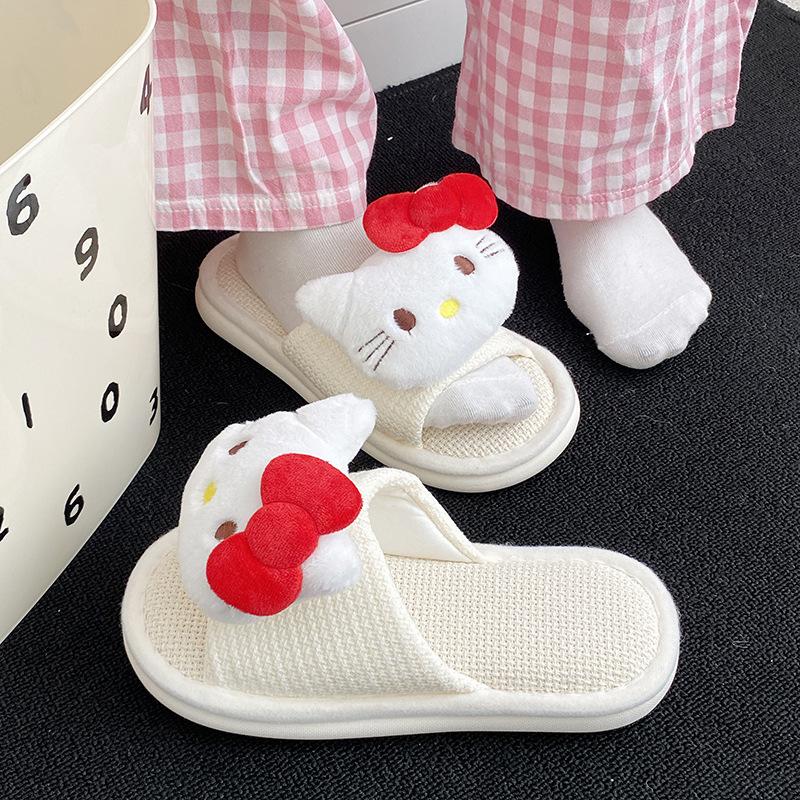 

Cute cartoon home casual slippers women s summer new comfortable versatile non-slip outer wear linen slippers women 36/37