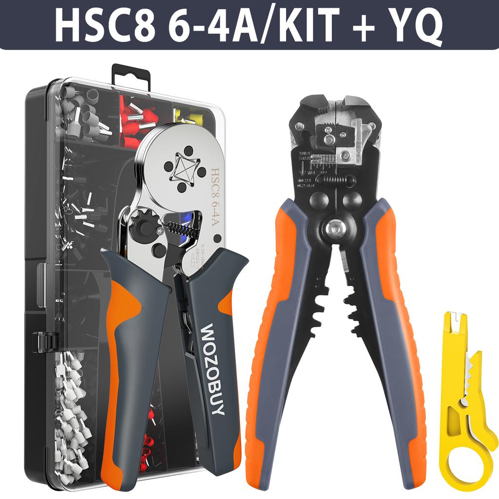 Ferrule Crimping Tool Kit, AWG 23-7 Self-Adjusting Crimping Pliers+Stripper | WOZOBUY Brand Electric Tools Set