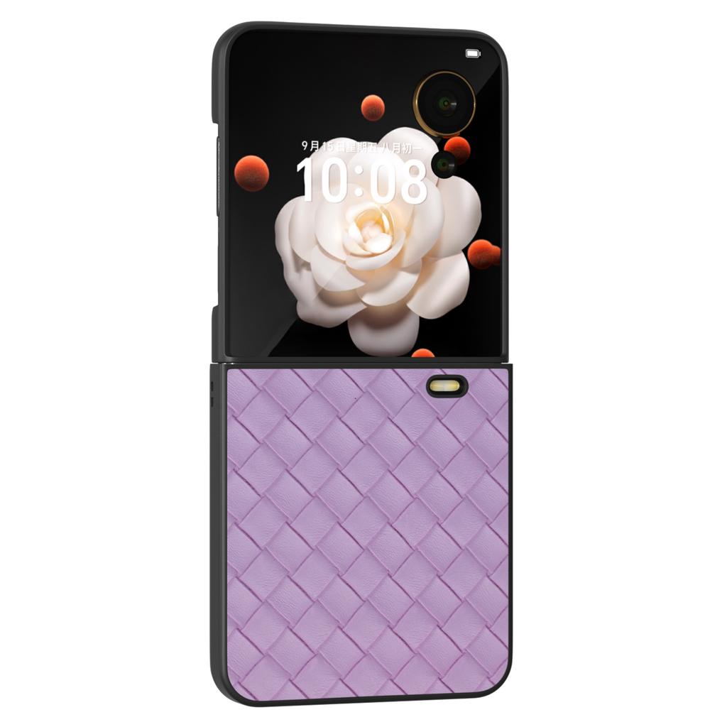 For Honor Magic V Flip 5G Case Woven Texture PU Leather+PC Protective Phone Cover