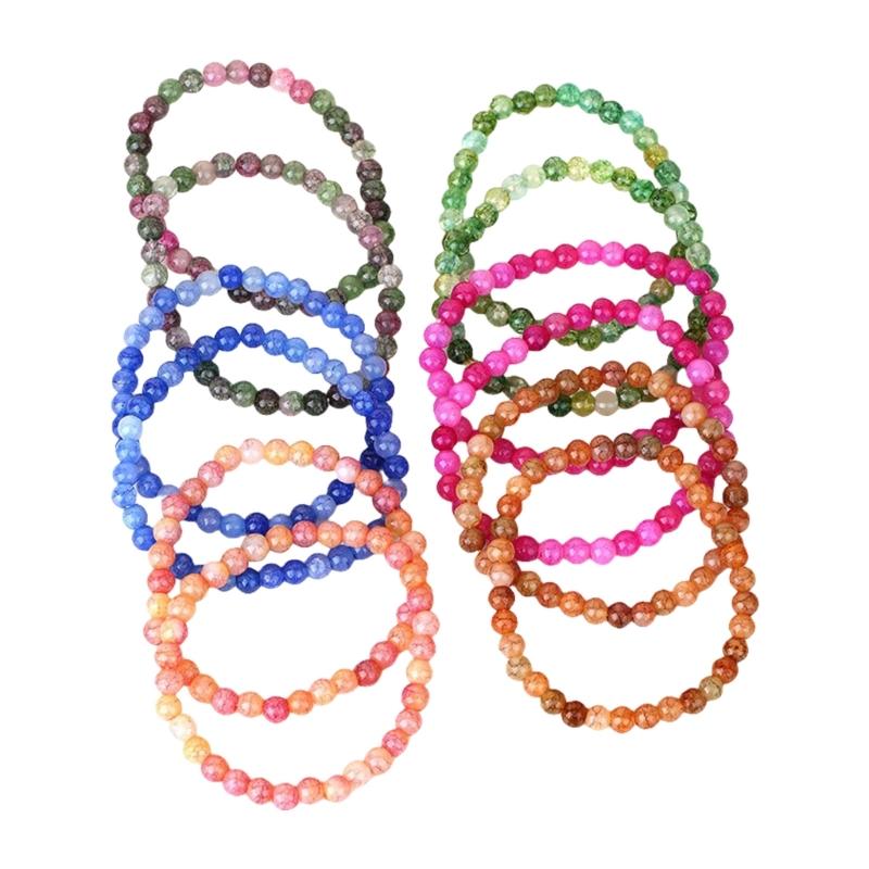 

12 шт. Уникальный браслет-шарм Браслет из треснутого стеклянного бисера Ручная работа Модный аксессуар Глазурованная текстура Подарок для женщины девушки 6MM