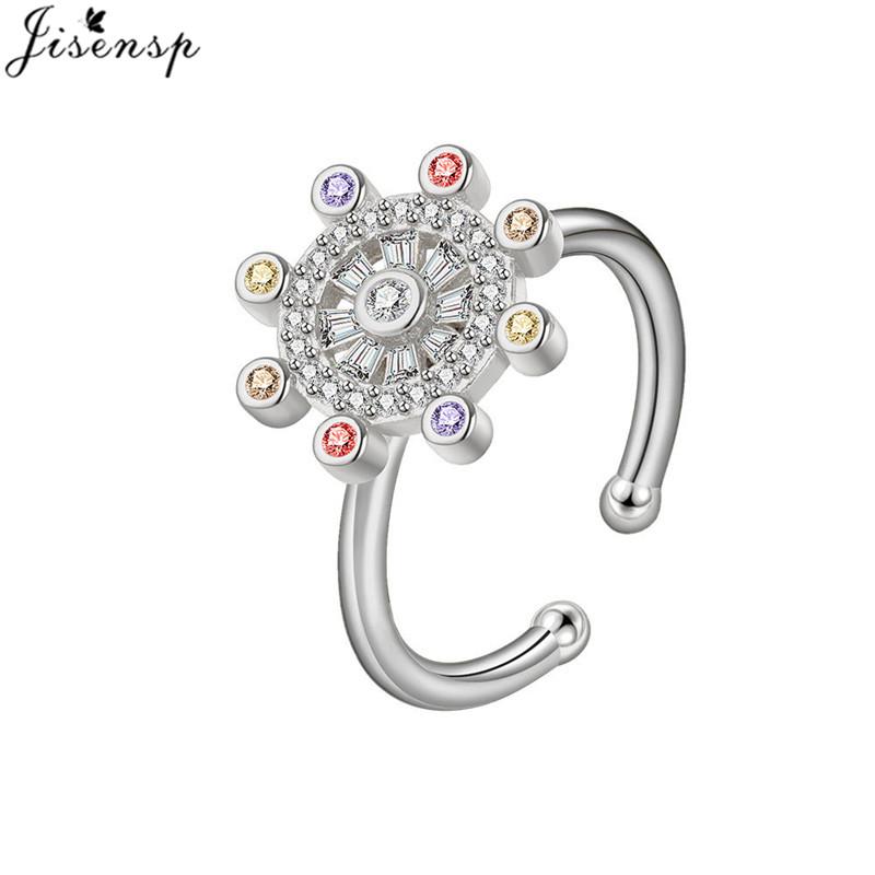Luxury Anxiety Ring Fidget Spinner Ring for Women Crystal Flower Butterfly Animal Finger Ring Rotate Anti Stress Wedding Jewerly