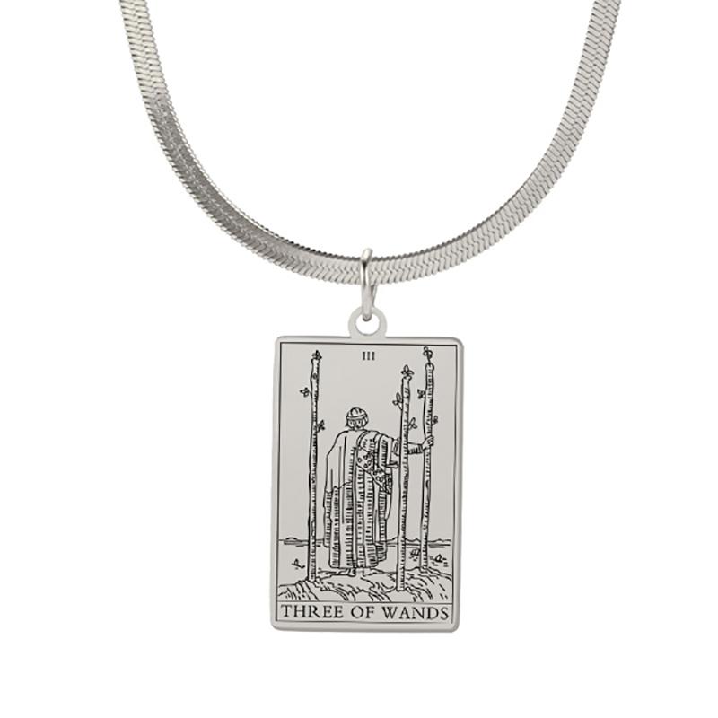 LIKGREAT Astrology Amulet Stainless Steel Snake Chain Wands Tarot Necklace Vintage Wands Minor Arcana Tarot Cards Jewelry