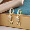Minimalist Hollow White Zircon Star Flower Hoop Earrings For Women Vintage Gold Color Ear Buckle Wedding Jewelry Valentines Gift
