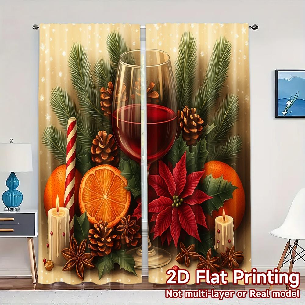 

2pcs,Curtains Christmas Cozy Wine Pinecone Poinsettia Popular Creative Curtains Durable 100% Polyester Fabric Curtains Outdoor 52.50×116.00 CM 2pcs