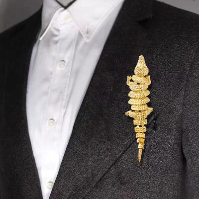 Vintage Alligator Brooch Joint Movable Alloy Animal Electroplated Large Alligator Brooch Men's Clothing Accessories