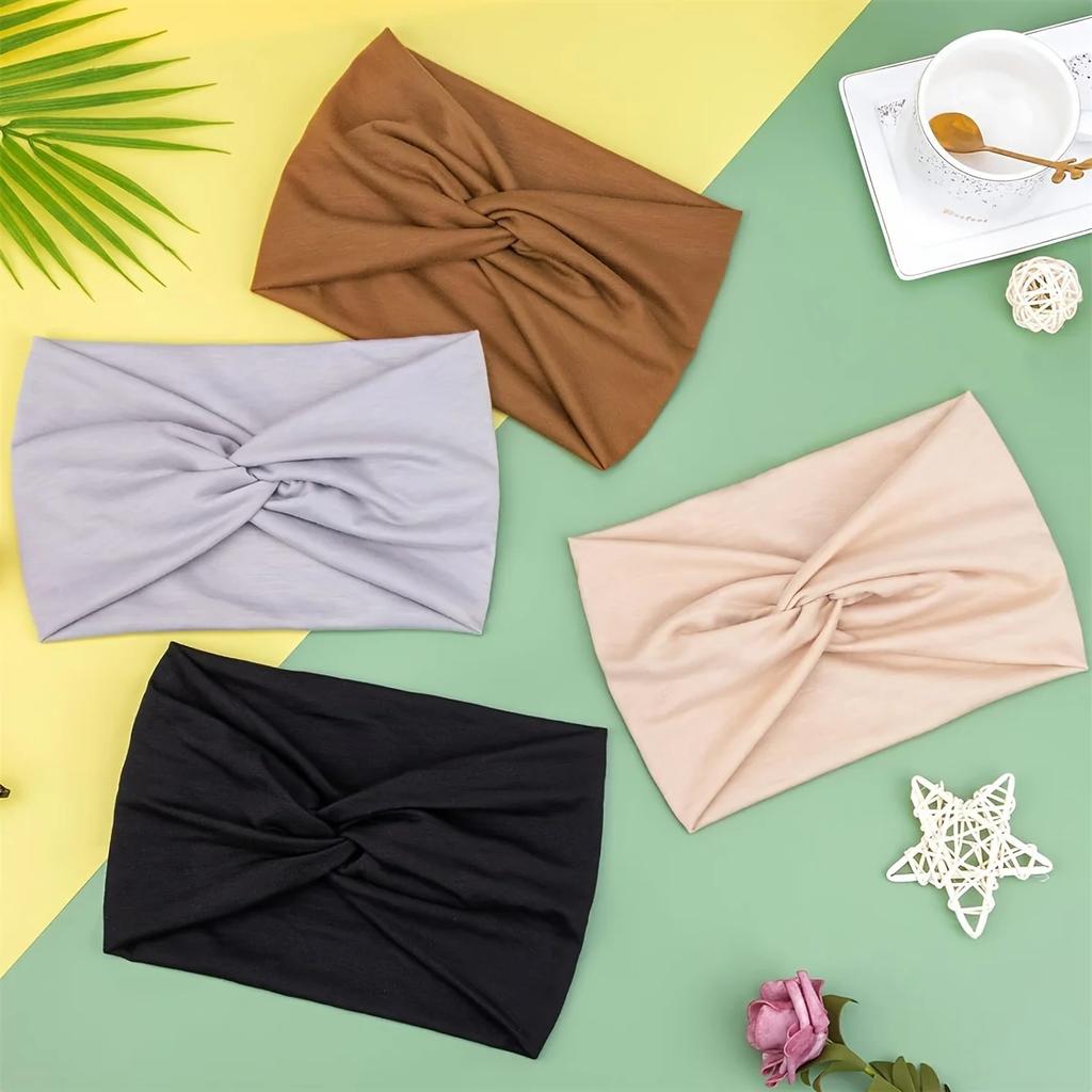 4-piece wide headband, suitable for women's soft, bohemian style headband, suitable for yoga, running, sports and daily wear-