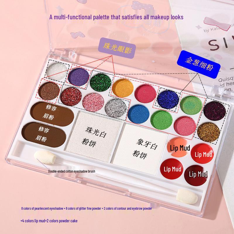 

Палетка макіяжу Asha Ruiya 24 кольори: Набір тіней для повік і помади для губ для святкового та сценічного виступу 12g