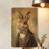 Metal Wall Art Vintage 2D Rabbit Gentleman, Home Garden Bar Decor Easter Gift