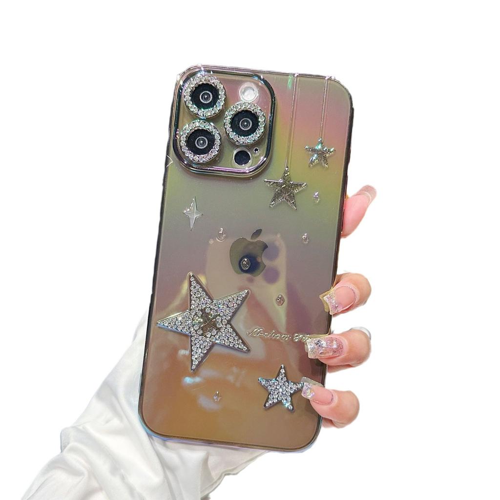 Suitable for Iphone15 Phone Cases with Diamond-encrusted Lenses and Apple 14promax Color-plated Semi-transparent Protective Cases