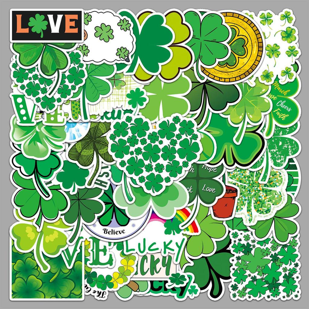 50 Sheets Waterproof Four-Leaf Clover Graffiti Stickers for DIY, Skateboard, Phone, and Luggage