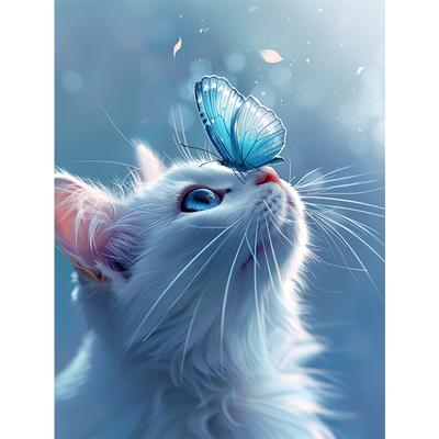 Pictură cu Diamante 5D DIY Cusătură în Cruce Animale Pisică și Fluture Broderie cu Diamante Mozaic Găuri Rotunde Decor Acasă Artizanat