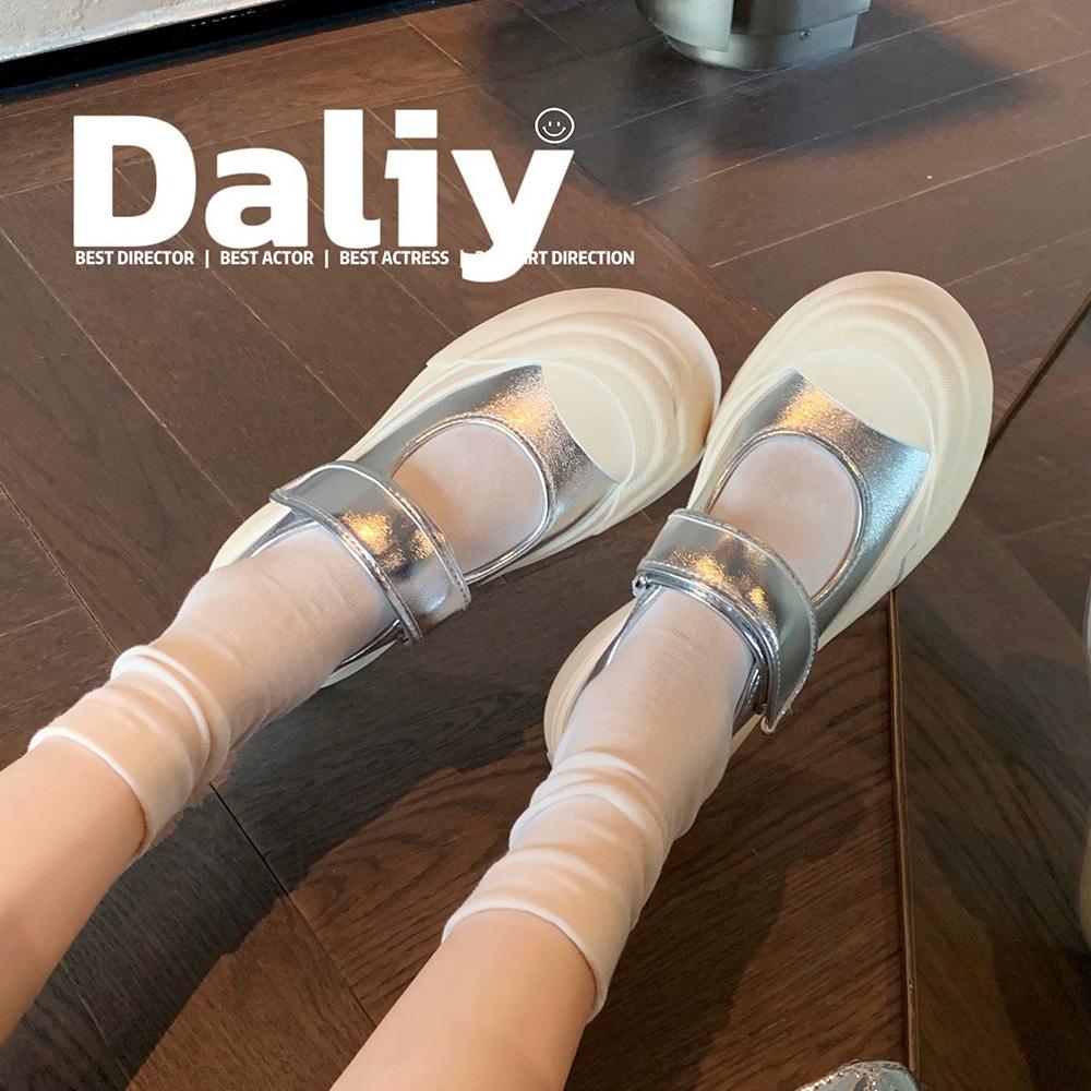 Traubenmama Studiolee Big Head Klettverschluss Muffin Dicke Sohle Erhöhend Runder Kopf Flacher Ausschnitt Mary Janes Kleine Lederschuhe Damen