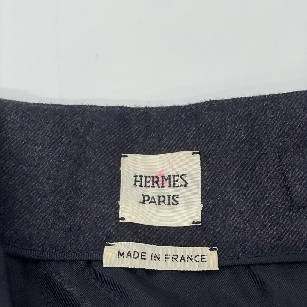 Hermes Grey Leather Belt Wool Pleated Skirt Skirt 38 grayUsed