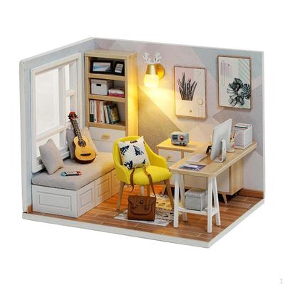 1:32 DIY Holz Miniatur Puppenhaus Kit Sonnenschein Arbeitszimmer