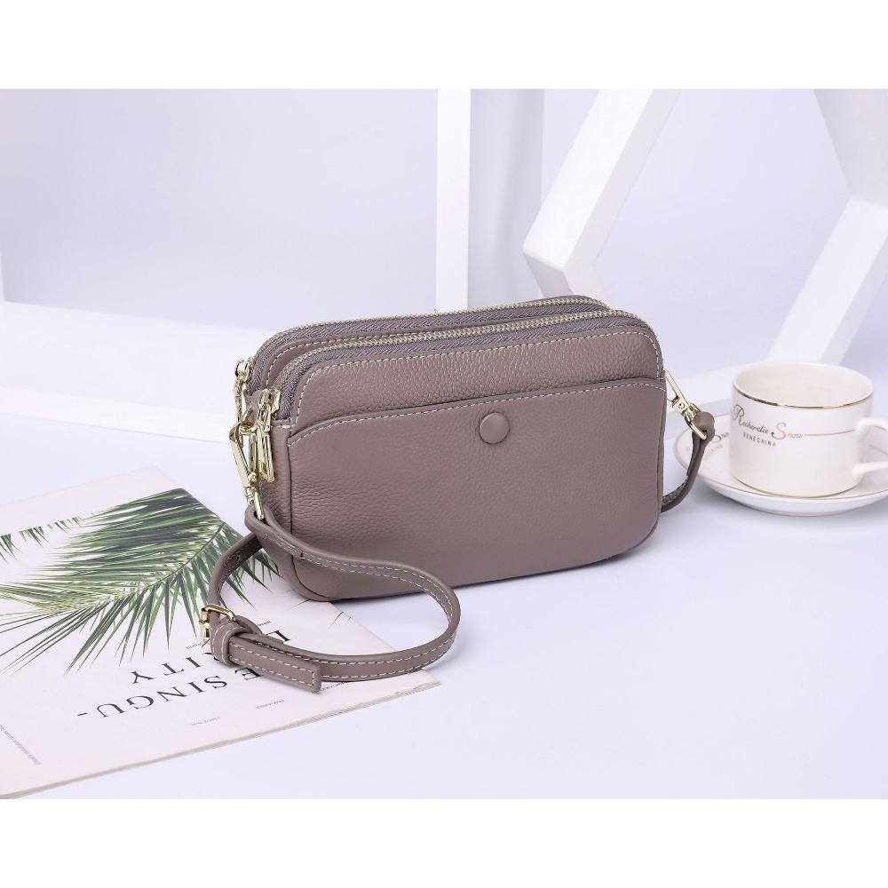 

Женская сумка на плечо из коровьей кожи, сумка кроссбоди с несколькими отделениями на молнии, практичная женская сумочка, простая маленькая квадратная сумка серый