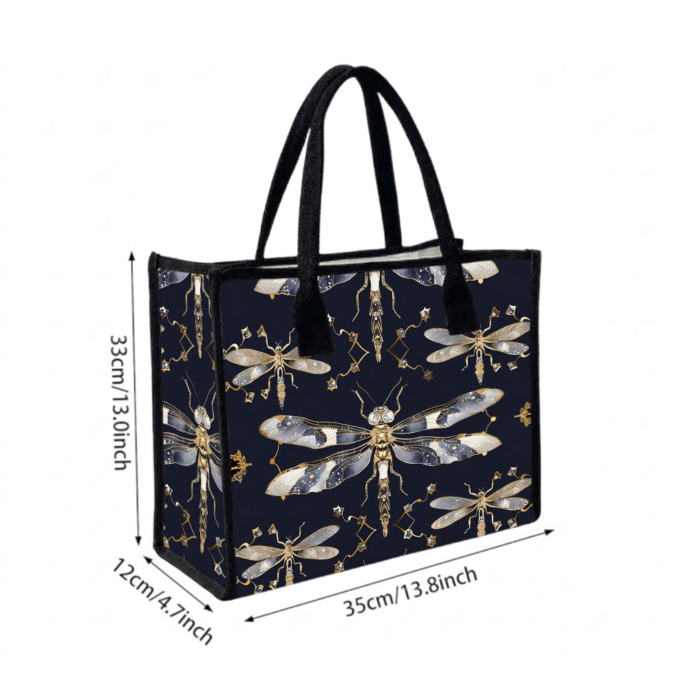Elegant Dragonfly Pattern Tote Bag Fashion Casual Large Capacity Daily Use Shoulder Handbag