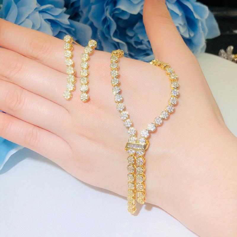 T0151 Colier de Mireasă Placat cu Aur Micro-Set Zircon Colier Cercei Brățară Set de Trei Piese, Accesorii de Nuntă