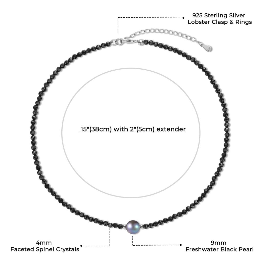 Cut Spinel Black Pearl Choker Power Stone Necklace for Women [KOAI]