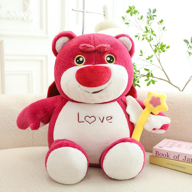 New cute fairy strawberry bear plush toy hand holding fairy stick bear doll soft cute love little pink bear