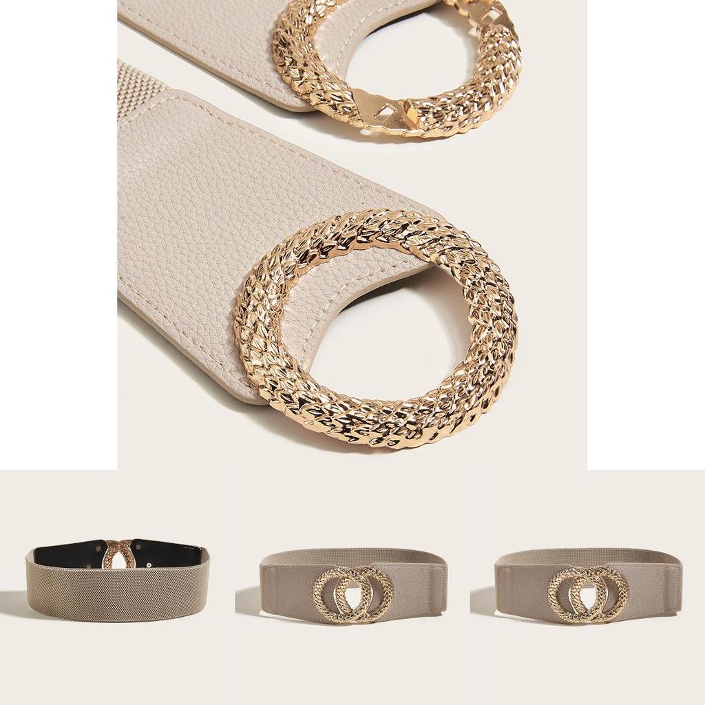 Vintage Ethnic Leather Belt For Women With Double Round Alloy Buckle For Dress And Coat