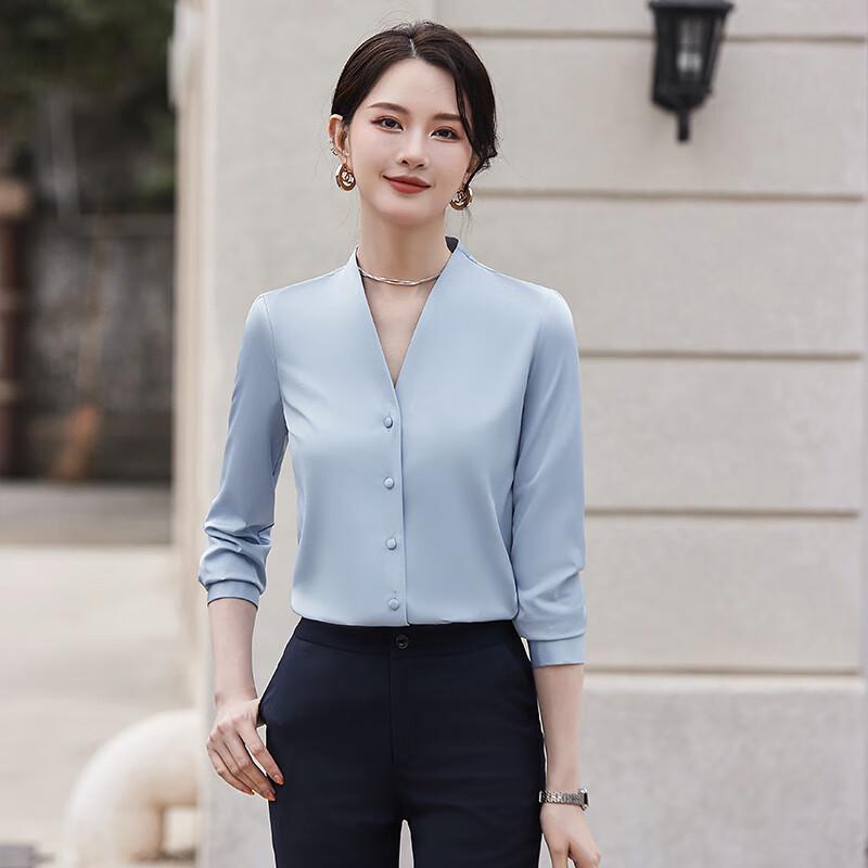 Trolman New Chinese Style V-neck Long Sleeve Shirt for Women L