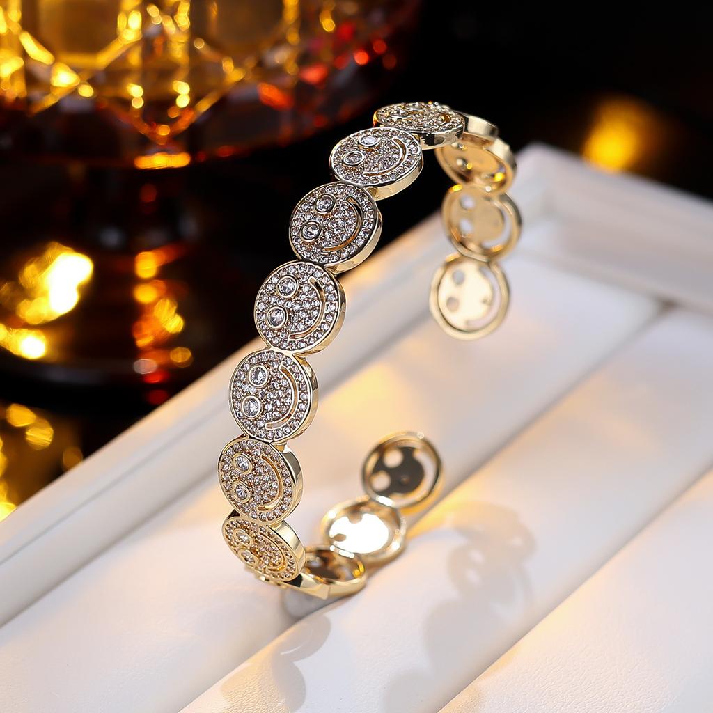 Women Smile Face Bracelet Ring Set Fashion Minimalist Zircon Jewelry Perfect For Party Gathering Wear